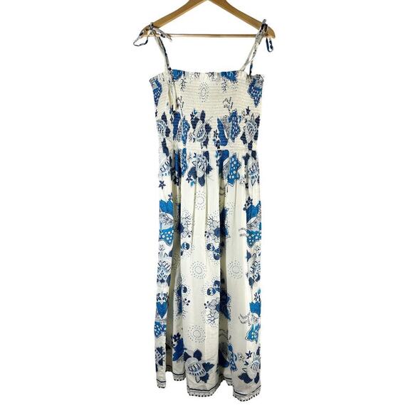 Alix of Bohemia Kaia Blue China Panel Smocked Midi Dress Size XL - Picture 1 of 14